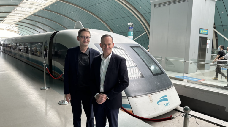 German Transport Minister Dr. Wissing Rides the Transrapid in Shanghai